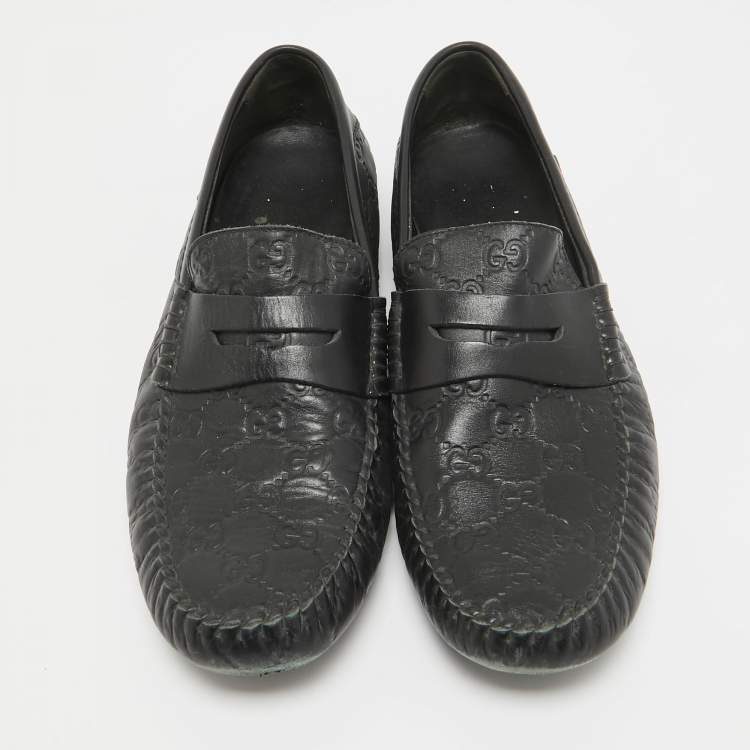 Pre Owned Gucci Black Leather Driver Loafers Size 42.5