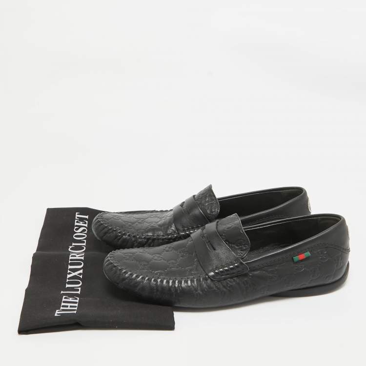 Pre Owned Gucci Black Leather Driver Loafers Size 42.5