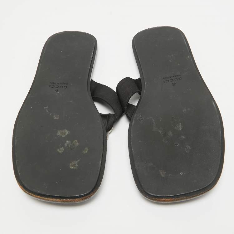 Pre Owned Gucci Black Canvas Thong Sandals Size 41.5