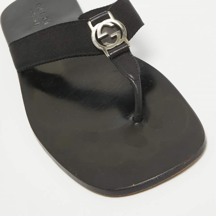 Pre Owned Gucci Black Canvas Thong Sandals Size 41.5