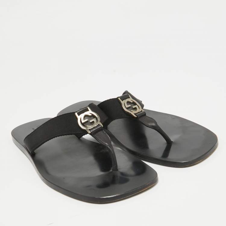 Pre Owned Gucci Black Canvas Thong Sandals Size 41.5
