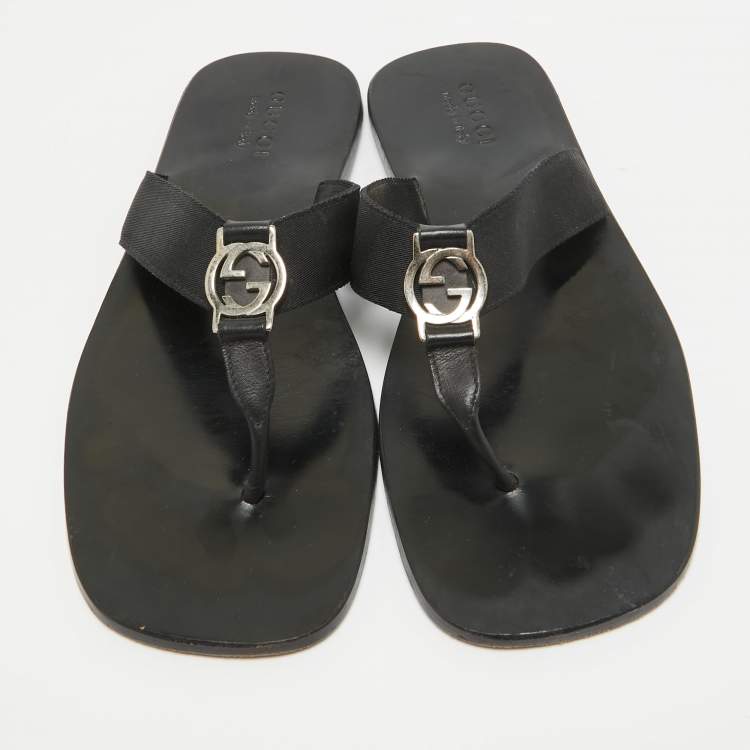 Pre Owned Gucci Black Canvas Thong Sandals Size 41.5
