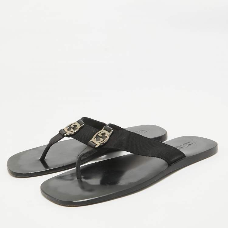 Pre Owned Gucci Black Canvas Thong Sandals Size 41.5