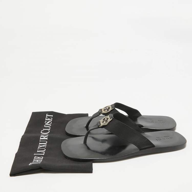 Pre Owned Gucci Black Canvas Thong Sandals Size 41.5