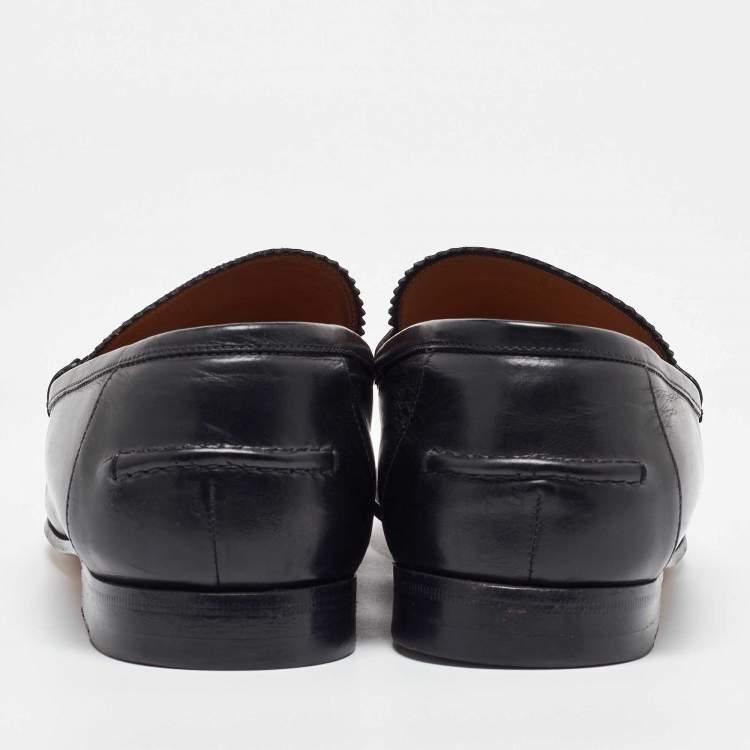 مملوكة مسبقًا Gucci Black Leather Bamboo Horsebit Slip On Loafers Size 41.5