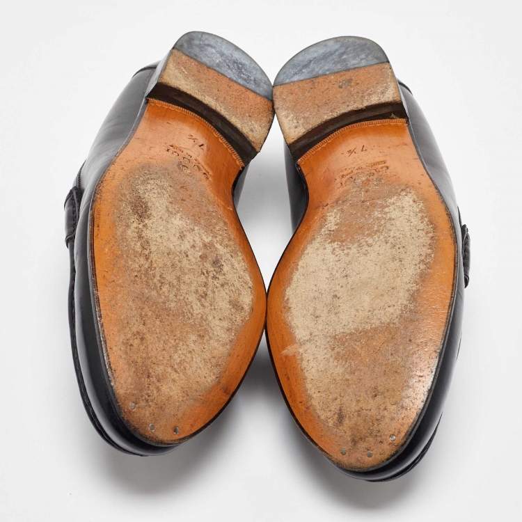 مملوكة مسبقًا Gucci Black Leather Bamboo Horsebit Slip On Loafers Size 41.5