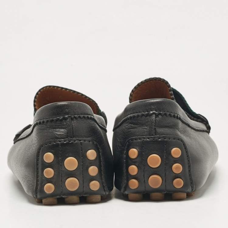 Pre Owned Gucci Black Leather Vintage Web Detail Loafers Size 43.5