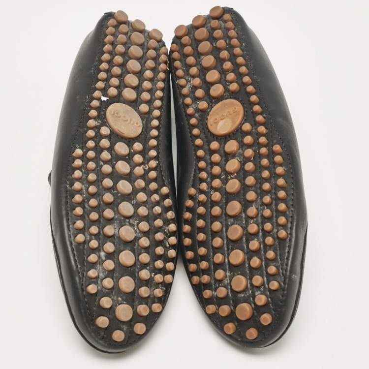 Pre Owned Gucci Black Leather Vintage Web Detail Loafers Size 43.5