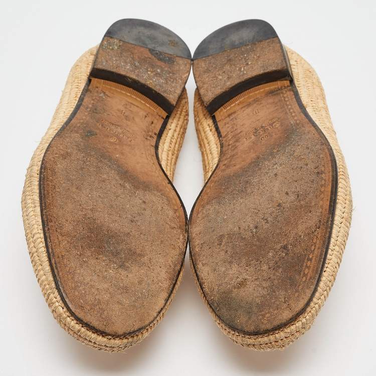مملوكة مسبقًا Gucci Beige Leather and Raffia Jordaan Loafers Size 42