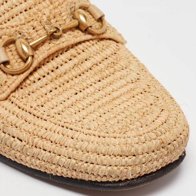 مملوكة مسبقًا Gucci Beige Leather and Raffia Jordaan Loafers Size 42