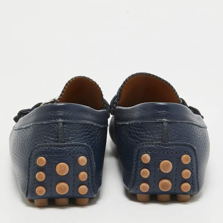 Pre Owned Gucci Blue Leather Web Horsebit Loafers Size 42
