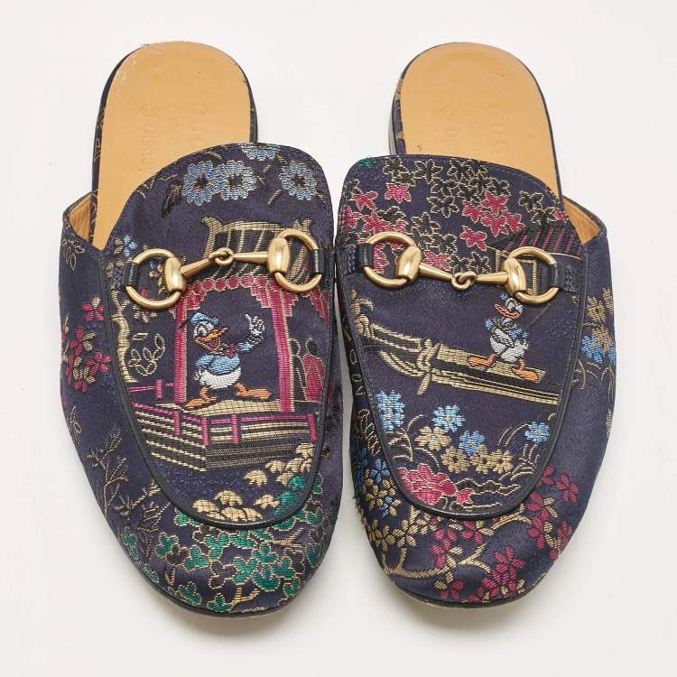 Pre Owned Gucci Multicolor Satin Princetown Mules Size  40