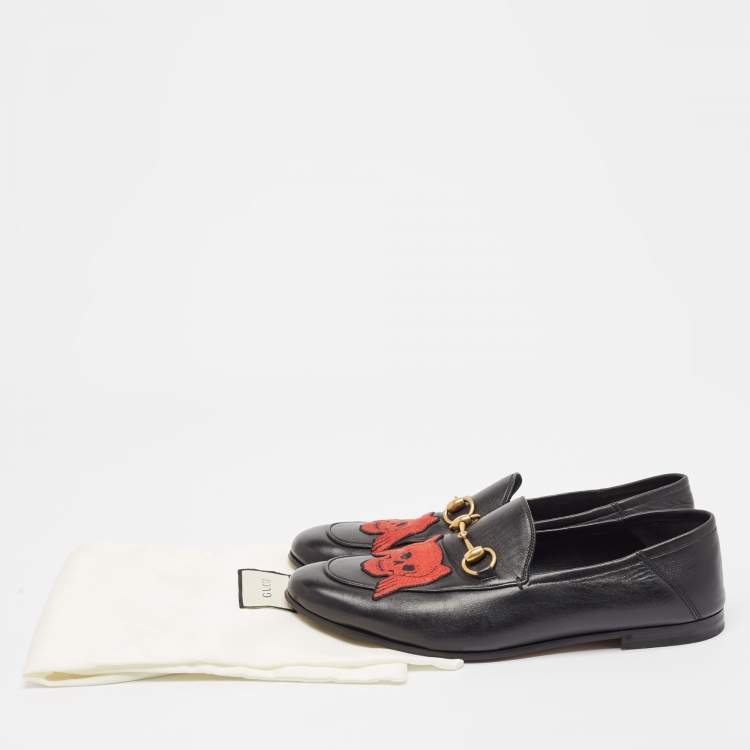 Pre Owned Gucci Black Leather Slip On Loafers Size 43