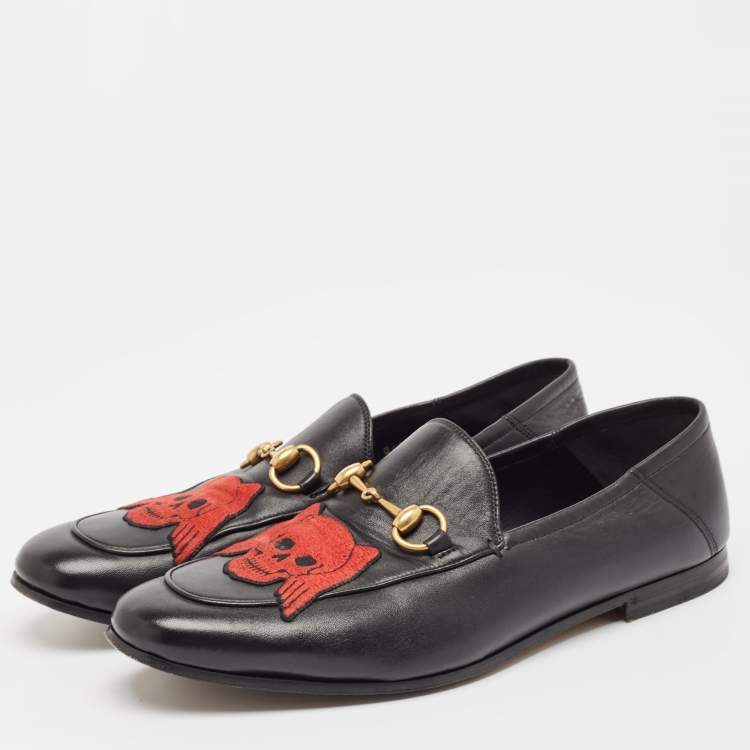 Pre Owned Gucci Black Leather Slip On Loafers Size 43