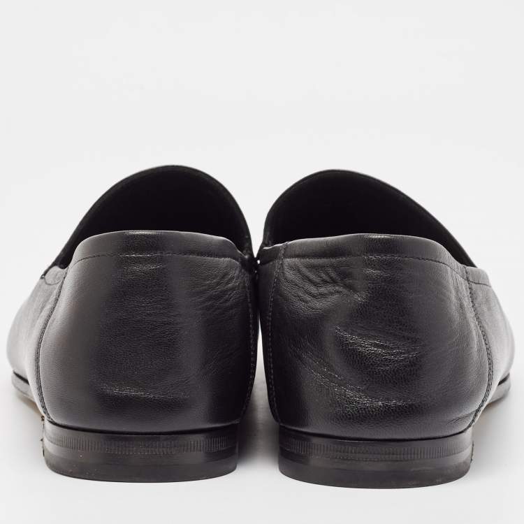 Pre Owned Gucci Black Leather Slip On Loafers Size 43