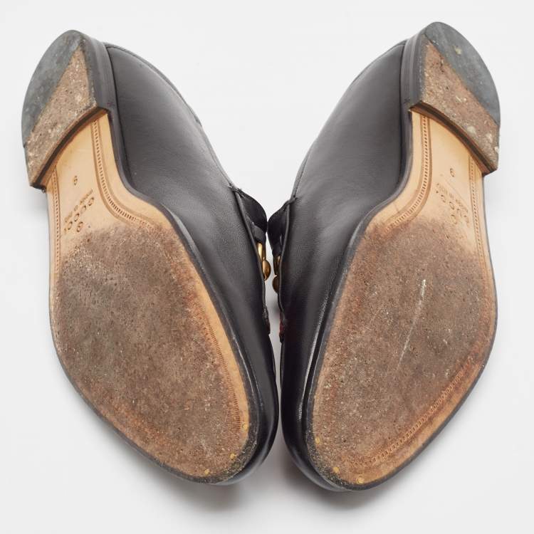 Pre Owned Gucci Black Leather Slip On Loafers Size 43