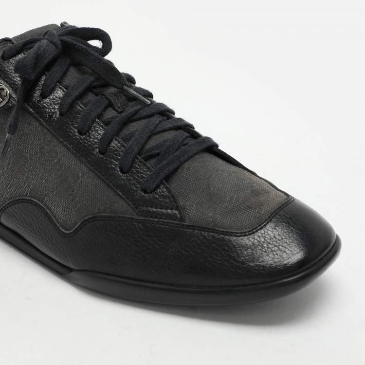 Pre Owned Gucci Black/Grey GG Canvas and Leather Low Top Sneakers Size 43.5
