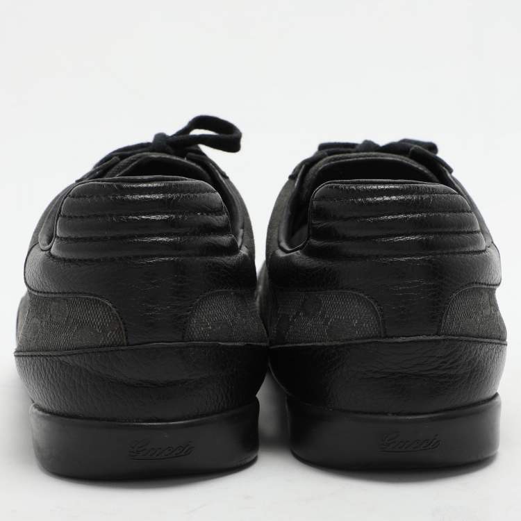Pre Owned Gucci Black/Grey GG Canvas and Leather Low Top Sneakers Size 43.5