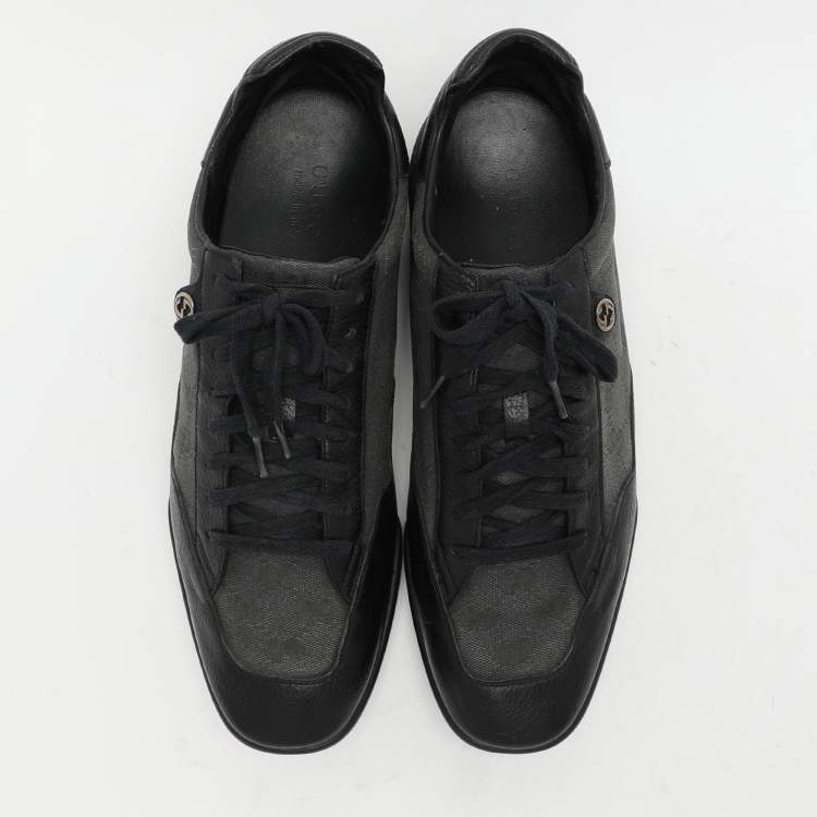 Pre Owned Gucci Black/Grey GG Canvas and Leather Low Top Sneakers Size 43.5