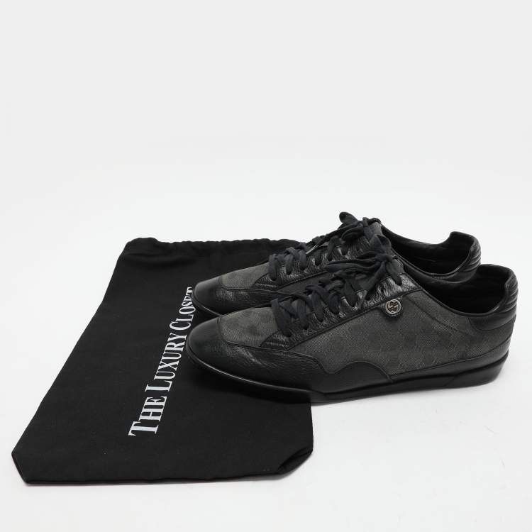 Pre Owned Gucci Black/Grey GG Canvas and Leather Low Top Sneakers Size 43.5