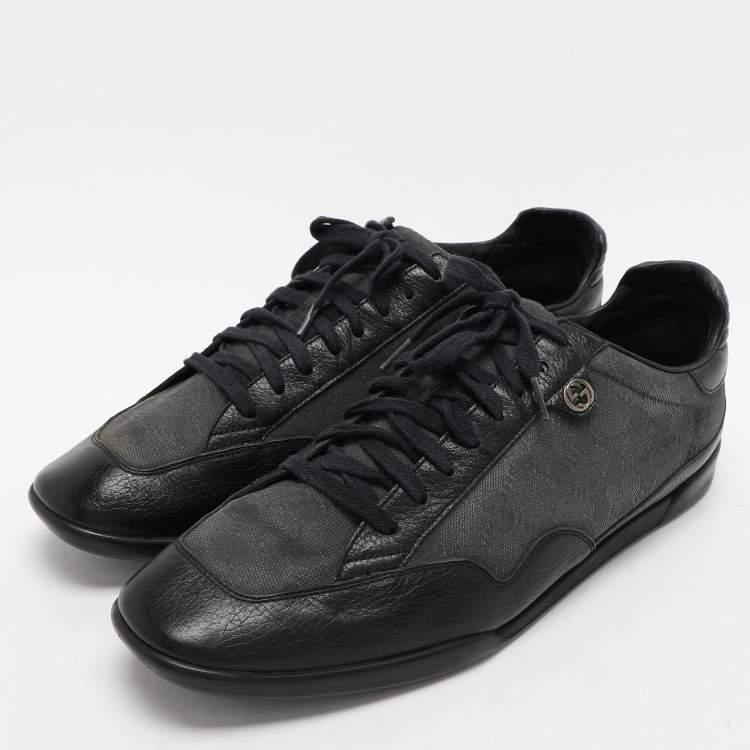 Pre Owned Gucci Black/Grey GG Canvas and Leather Low Top Sneakers Size 43.5