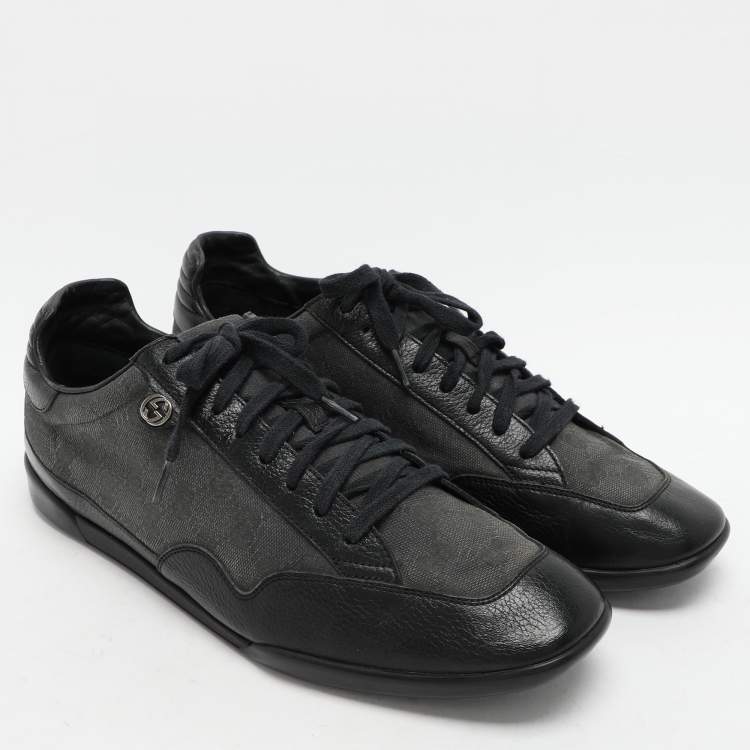 Pre Owned Gucci Black/Grey GG Canvas and Leather Low Top Sneakers Size 43.5