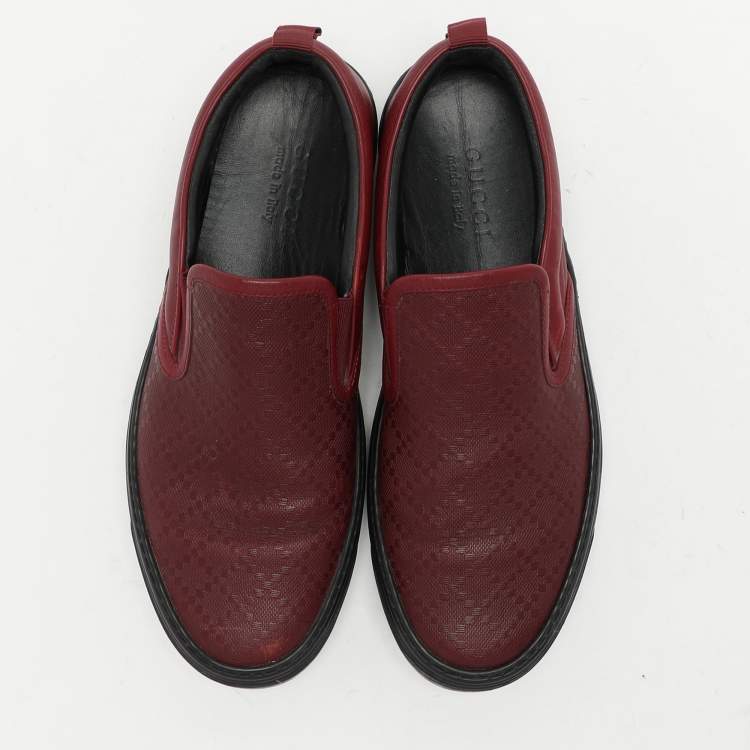 Pre Owned Gucci Burgundy Diamante Leather Slip On Sneakers 41.5