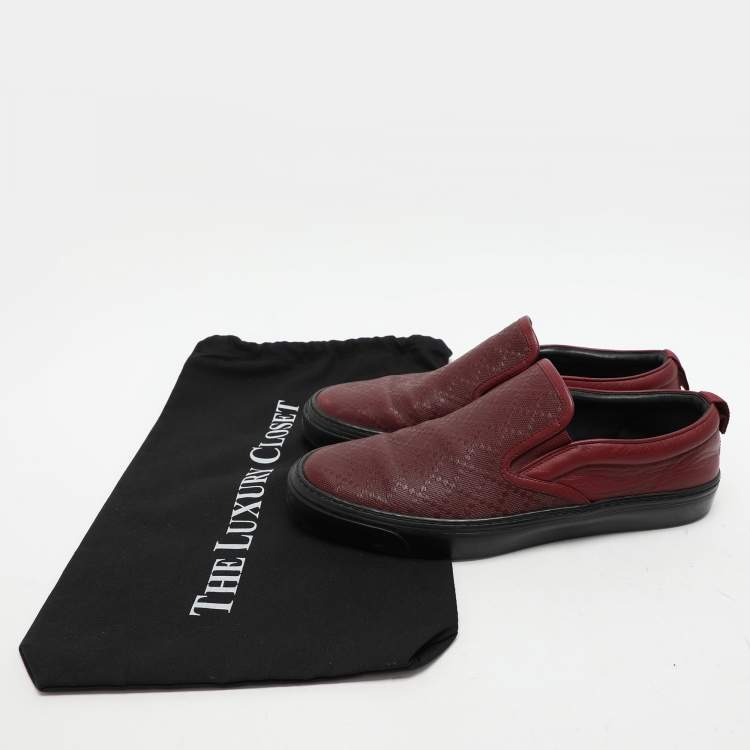 Pre Owned Gucci Burgundy Diamante Leather Slip On Sneakers 41.5
