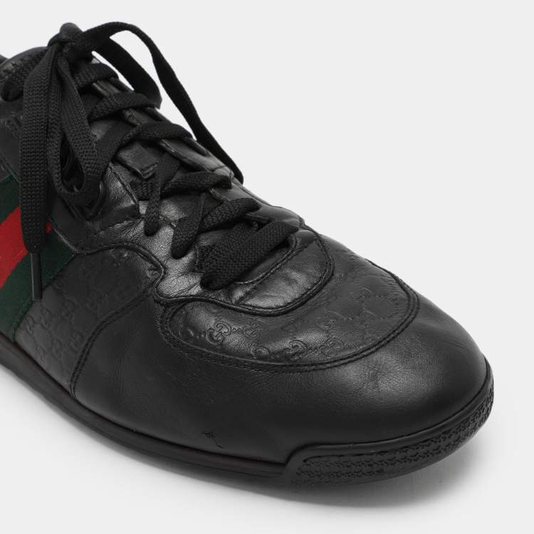 Pre Owned Gucci Black Microguccissima Leather Web Low Top Sneakers Size 43.5