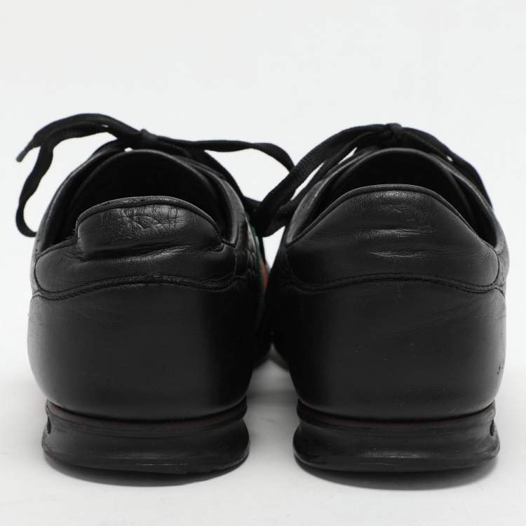 Pre Owned Gucci Black Microguccissima Leather Web Low Top Sneakers Size 43.5