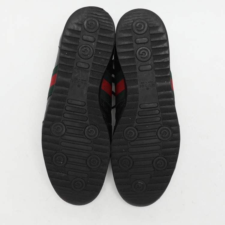 Pre Owned Gucci Black Microguccissima Leather Web Low Top Sneakers Size 43.5