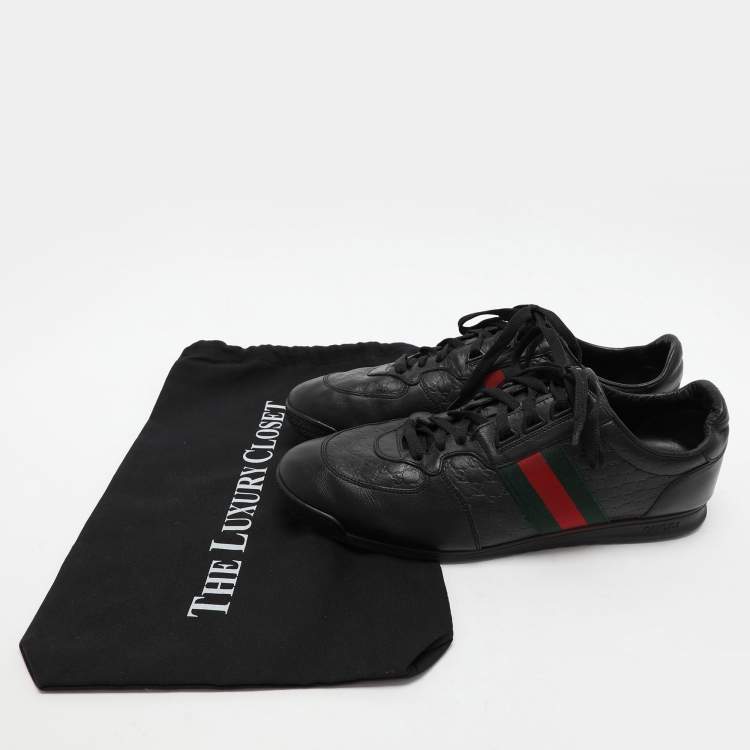 Pre Owned Gucci Black Microguccissima Leather Web Low Top Sneakers Size 43.5