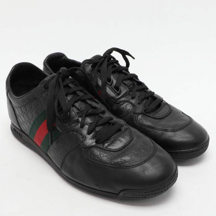 Pre Owned Gucci Black Microguccissima Leather Web Low Top Sneakers Size 43.5