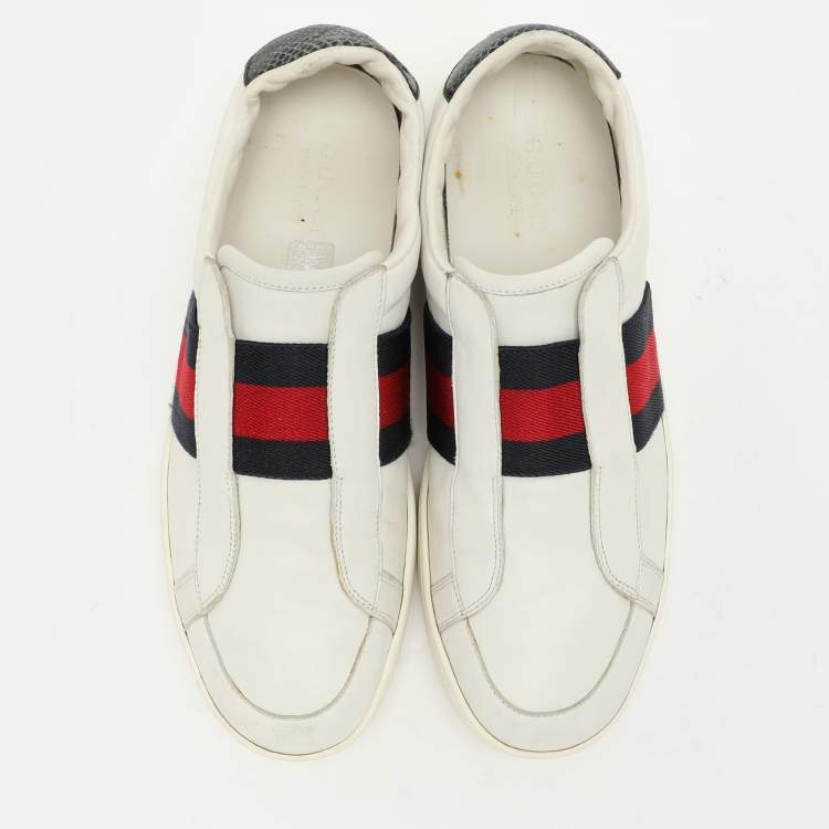 Pre Owned Gucci White Leather Web Slip On Sneakers Size 43