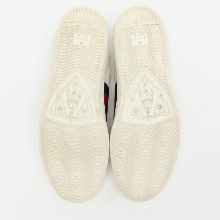 Pre Owned Gucci White Leather Web Slip On Sneakers Size 43