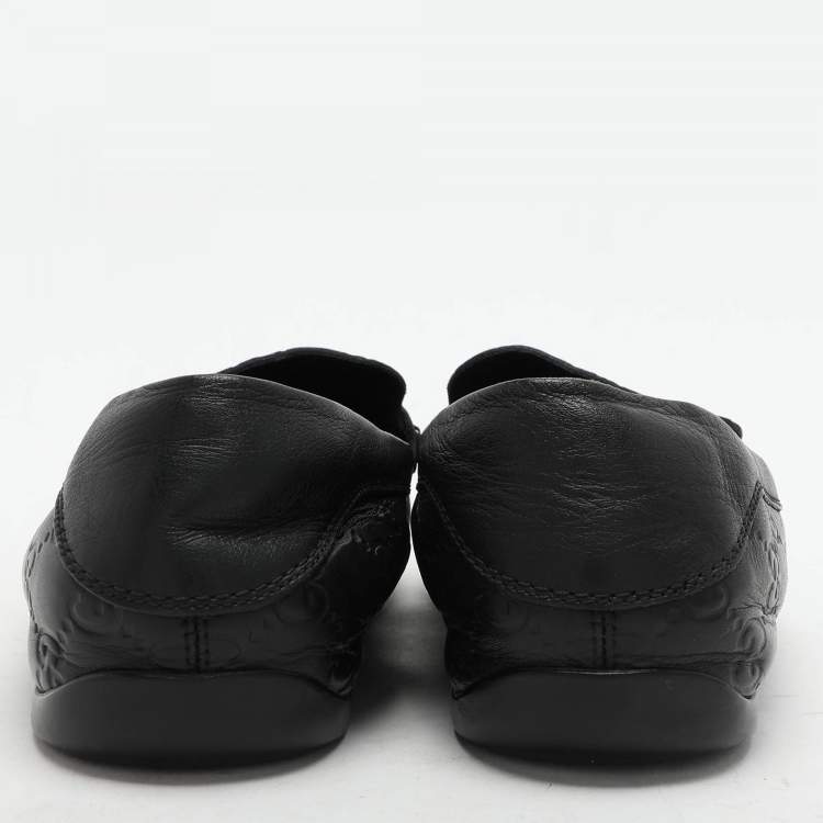 Pre Owned Gucci Black Guccissima Leather Penny Loafers Size 40.5