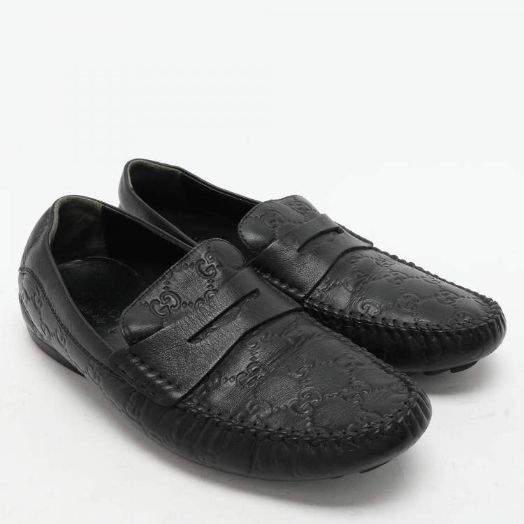 Pre Owned Gucci Black Guccissima Leather Penny Loafers Size 40.5