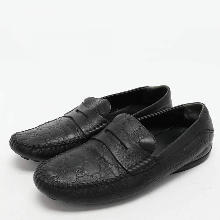 Pre Owned Gucci Black Guccissima Leather Penny Loafers Size 40.5