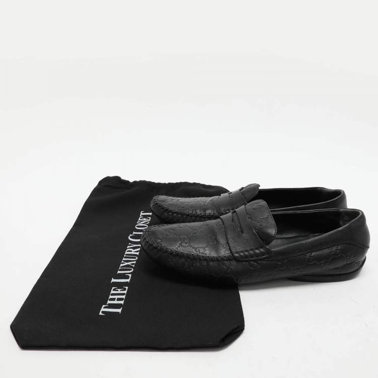Pre Owned Gucci Black Guccissima Leather Penny Loafers Size 40.5