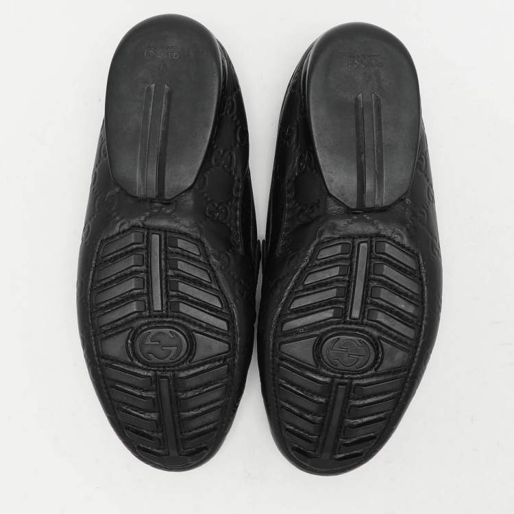 Pre Owned Gucci Black Guccissima Leather Penny Loafers Size 40.5