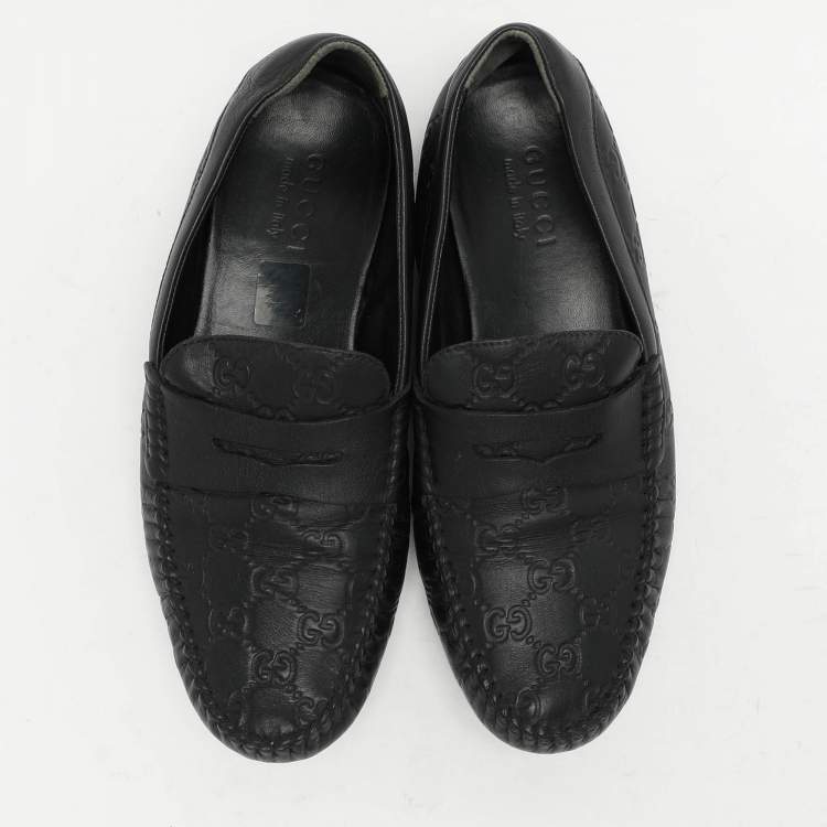 Pre Owned Gucci Black Guccissima Leather Penny Loafers Size 40.5