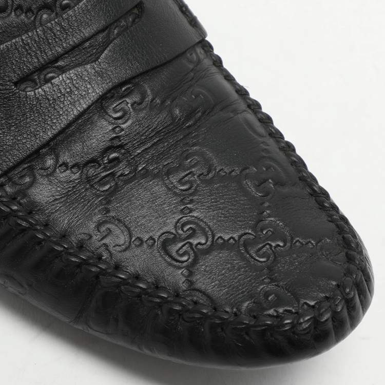 Pre Owned Gucci Black Guccissima Leather Penny Loafers Size 40.5