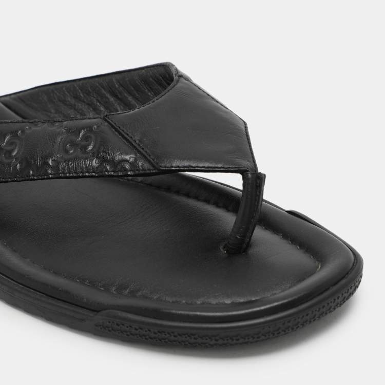 Pre Owned Gucci Black Guccissima Leather Criss Cross Flat Slides Size 43