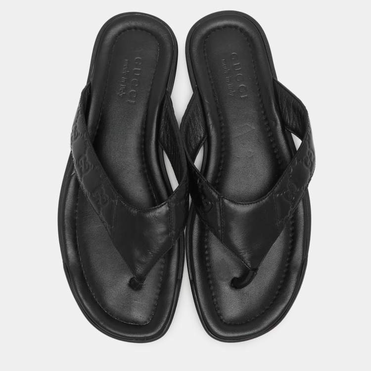 Pre Owned Gucci Black Guccissima Leather Criss Cross Flat Slides Size 43