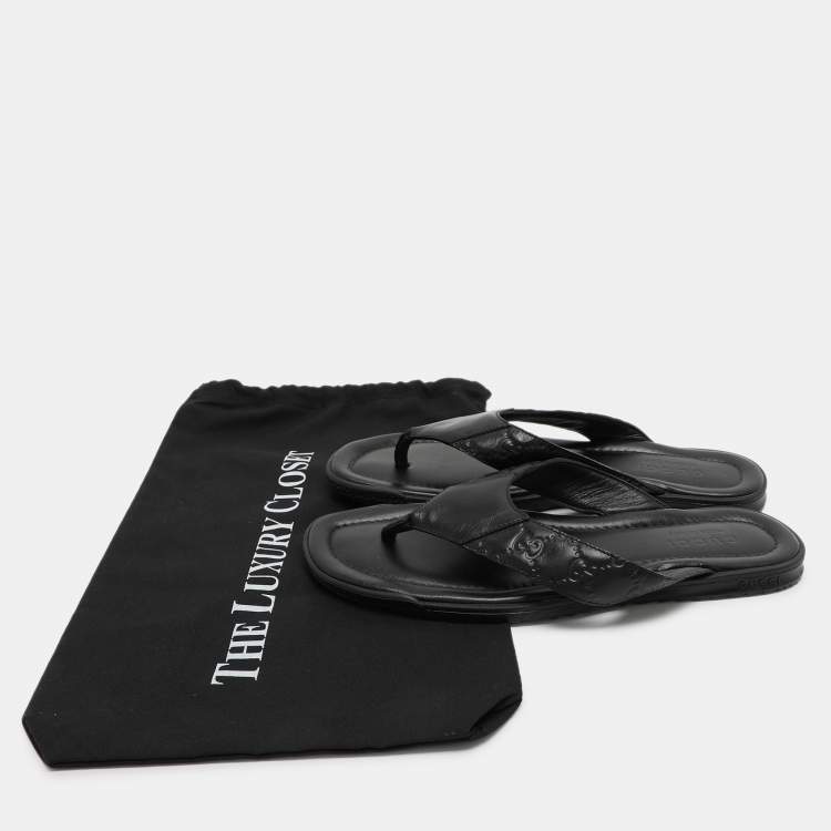 Pre Owned Gucci Black Guccissima Leather Criss Cross Flat Slides Size 43
