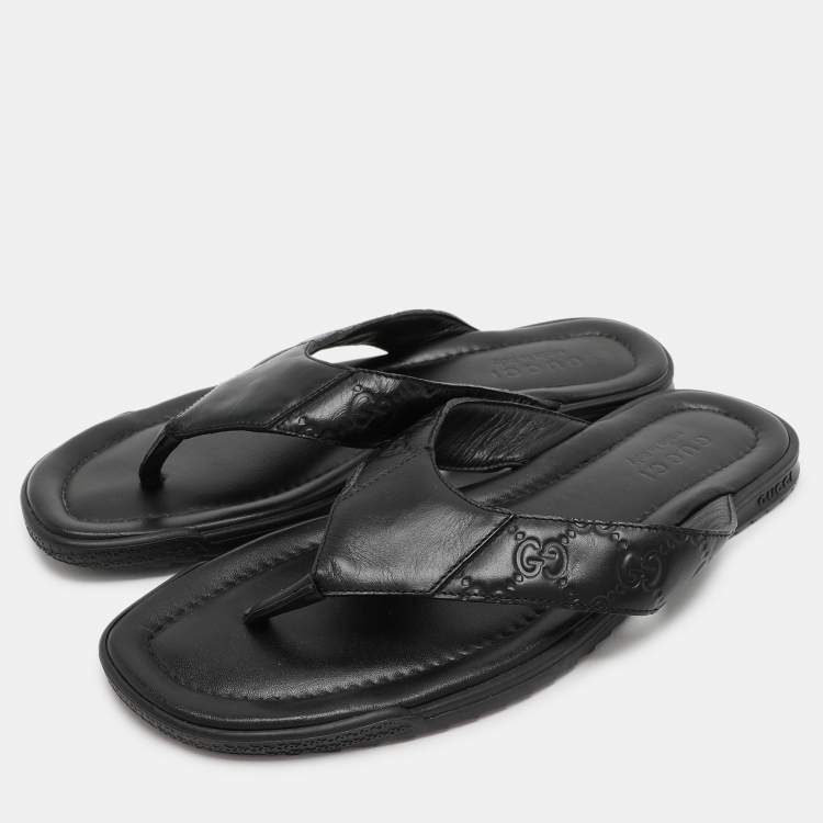 Pre Owned Gucci Black Guccissima Leather Criss Cross Flat Slides Size 43
