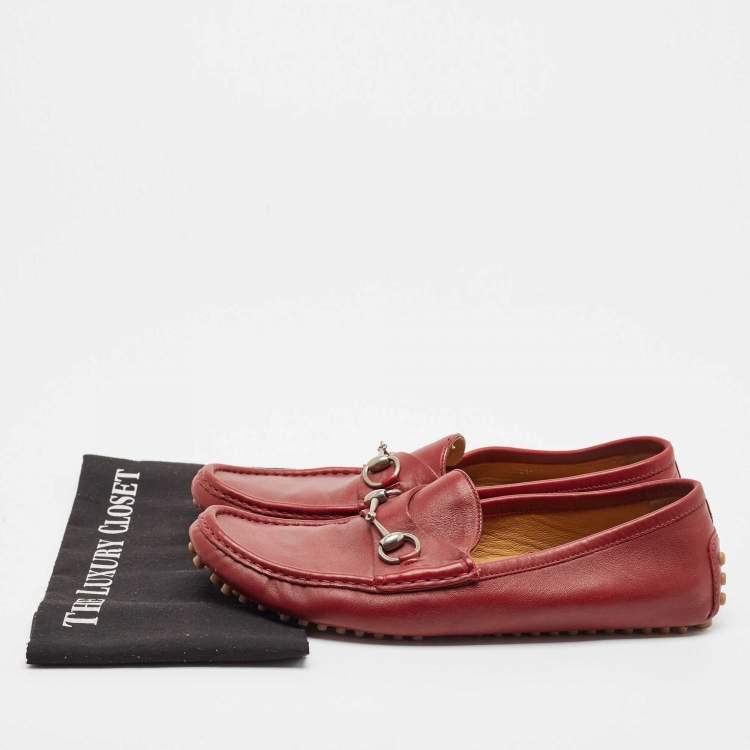 Pre Owned Gucci Burgundy Leather Horsebit Loafers Size 44.5