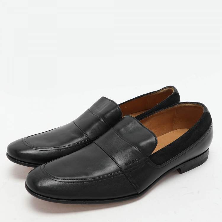 Pre Owned Gucci Black Leather and Suede Loafers Size 40