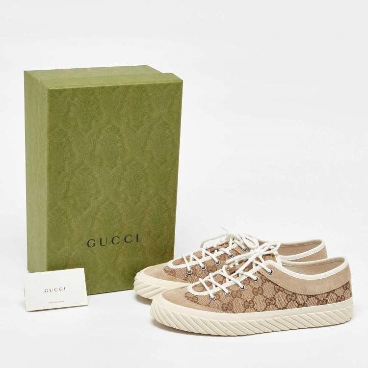Pre Owned Gucci Gucci Brown/Beige GG Canvas and Suede Sneakers Size 42