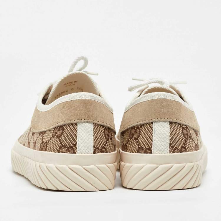 Pre Owned Gucci Gucci Brown/Beige GG Canvas and Suede Sneakers Size 42